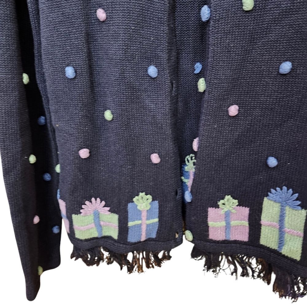 Christopher & Banks VTG Hand Embroidered Birthday Christmas cardigan sweater LG - Picture 2 of 12